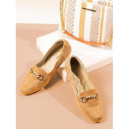 Rocia Camel Women Chain Embellished Loafers