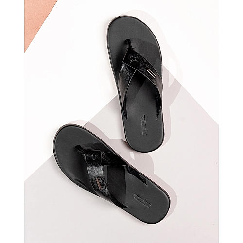 Regal Black Leather Thong Sandals
