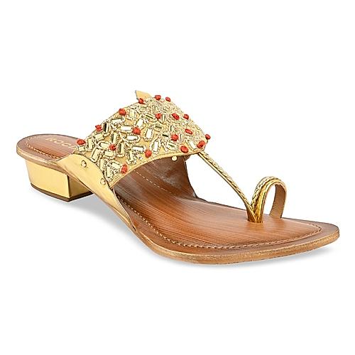 Buy Rocia Gold Women Embroidered Box Heels Online at Regal Shoes | 8625953