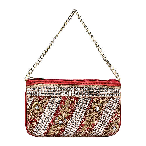Rocia Red Women Hand Embroidered Wristlet