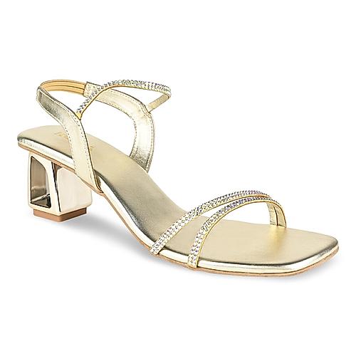 Rocia Gold Women Doamond Embellished Block Heel Sandals