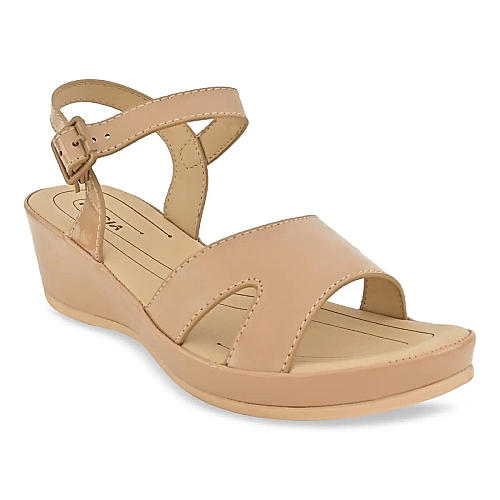 ROCIA Beige Women Patent Wedge Sandals