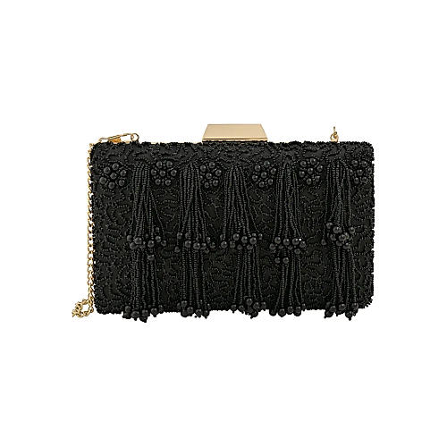 Rocia By Regal Black Women Hand Embroidered Beaded Clutch