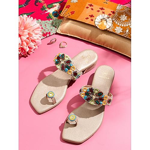 Rocia By Regal Gold Women Casual Embroidered Ethnic Flats