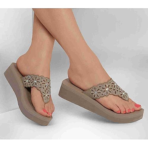 SKECHERS TAUPE WOMENS VINYASA - PRETTY THANG FLIP FLOPS