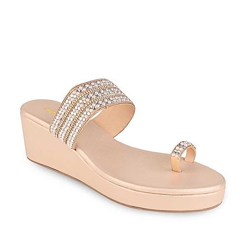 Rocia Rose Gold Women One Toe Pearl Embroidered Wedges
