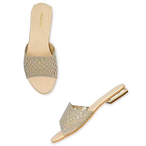 Rocia Light Gold Women Diamond Embellished Sliders