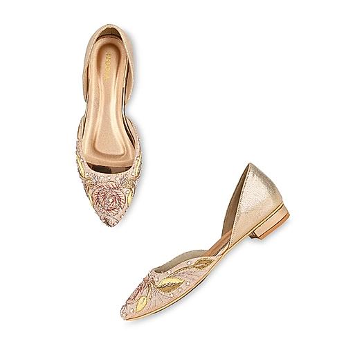 Rocia Rose Gold Women Embroidered Mojris