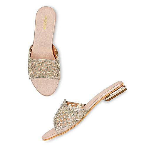 Rocia Rose Gold Women Diamond Embellished Sliders