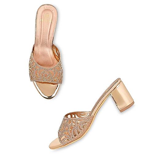Rocia Rose Gold Women Diamond Embellished Block Heels