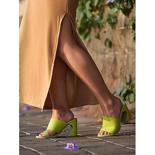 HEEL YOUR SOLE LIME GREEN WOMEN KIKO BLOCK HEEL SANDALS