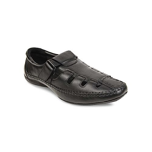 Buy Regal Black Leather Fisherman Sandals Shoes for Men Online at Regal ...