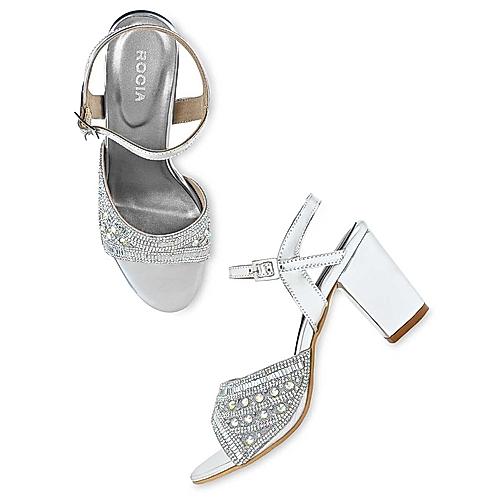 Rocia Silver Women Diamond Embellished Block Heels