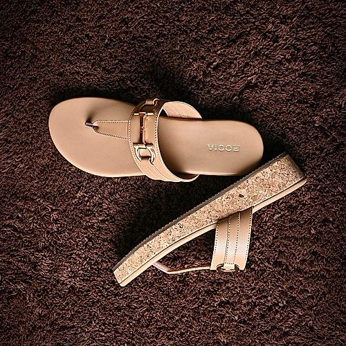 Rocia Beige Women Classic Casual T-Strap Platform Sandals