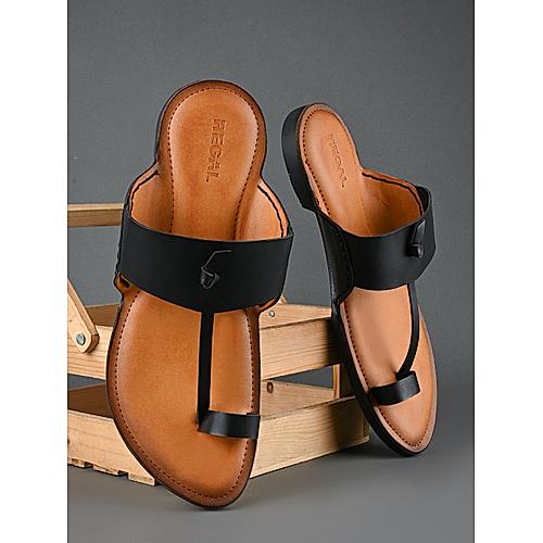 Regal Black Men Ethnic Kolhapuri Sandals