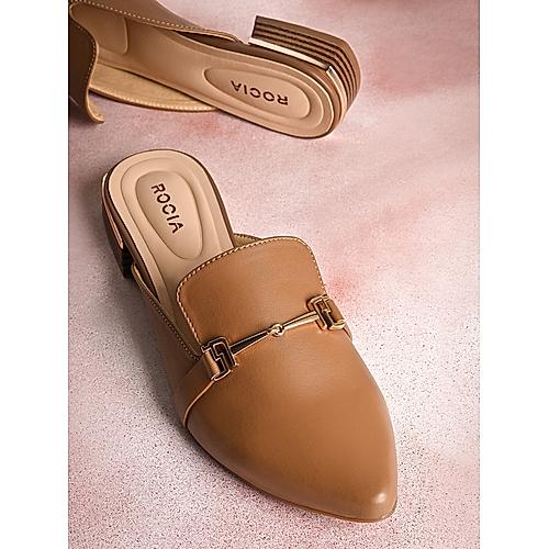 Rocia Taupe Women Buckled Block Heel Mules