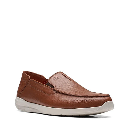Clarks Mens Gorwin Step Tan Leather Casual Slip On Shoes