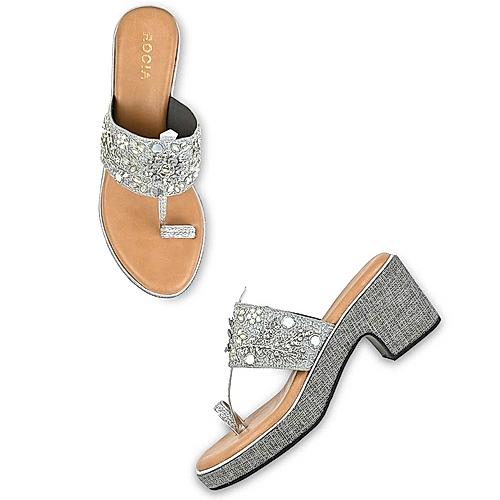 Rocia Silver Women One Toe Hand Embellsihed Wedges