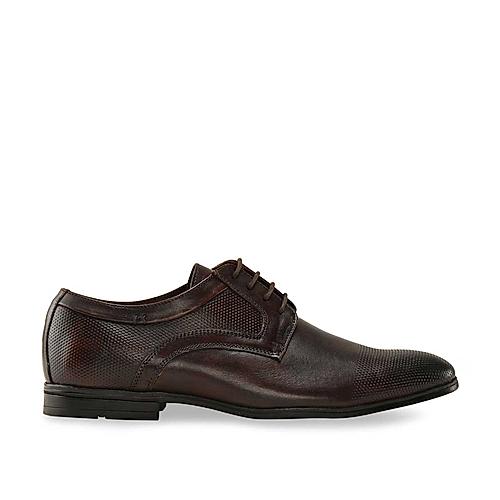 Imperio Brown Mens Formal Textured Leather Lace Up Shoes