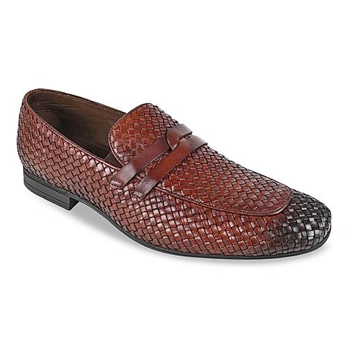 Imperio Tan Men Woven Leather Formal Slip Ons