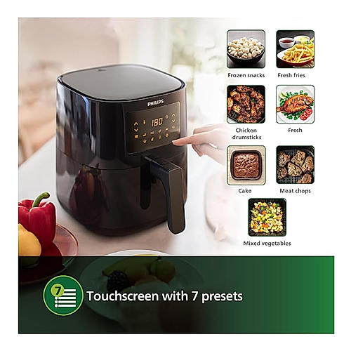 PHILIPS Digital Air Fryer HD9252/90 with Touch Panel, uses up to 90% less fat, 7 Pre-set Menu, 1400W, 4.1 Liter, with Rapid Air Technology (Black), Large