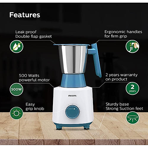 

Philips Mixer Grinder, 500W Motor, 3 Jars, Bigger jar Sizes - HL7535/01