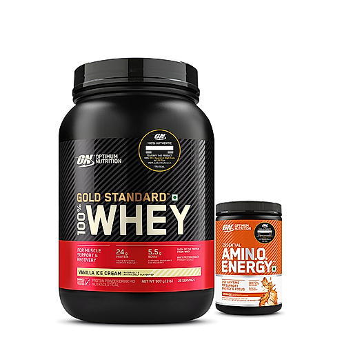 Gold Standard 100% Whey Protein Powder | Vanilla Ice Cream | 2 lbs and Essential Amin.O. Energy | Orange | 270 g