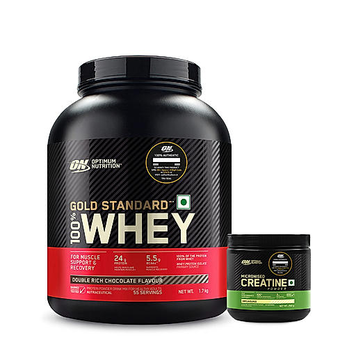 Gold Standard 100% Whey Protein Powder | Double Rich Chocolate | 1.7 kg and Micronised Creatine Powder | Unflavoured | 250 g