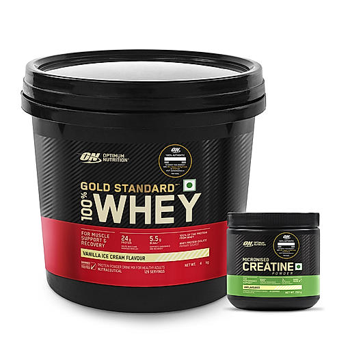 Gold Standard 100% Whey Protein Powder | Vanilla Ice Cream | 4 kg and Micronised Creatine Powder | Unflavoured | 250 g