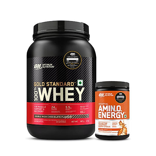 Gold Standard 100% Whey Protein Powder | Double Rich Chocolate | 2 lbs and Essential Amin.O. Energy | Orange | 270 g