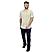 Men's Linen Cotton Band Collar Short Sleeve Slim Fit  Garment Wash Shirt