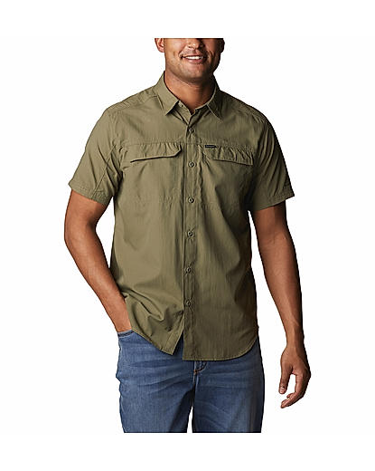 Columbia Mens Olive Omni-Wick Silver Ridge 2.0  Short Sleeve Shirt