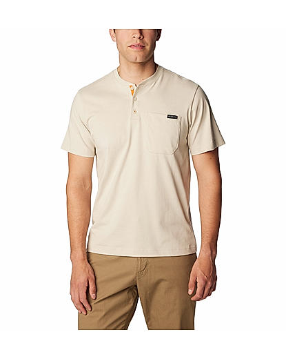 Columbia Mens Beige Landroamer Short Sleeve Henley Tshirt