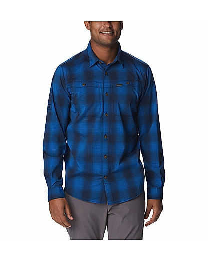 Columbia Men Blue Newton Ridge II Plaid Long Sleeve Shirt 