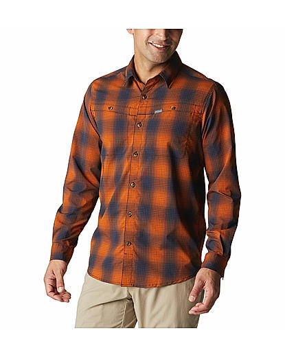 Columbia Men Orange Newton Ridge II Plaid Long Sleeve Shirt 