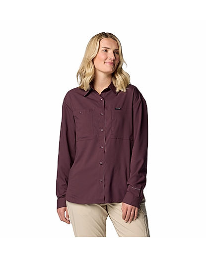 Columbia Womens Maroon Omni-Shade Silver Ridge Utility Long Sleeve Shirt