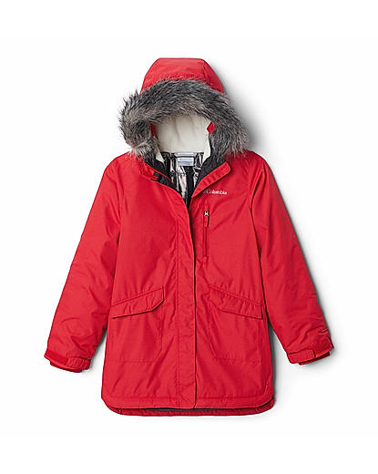 Columbia Youth Girls Red Suttle Mountain Long Insulated Jacket For Kids
