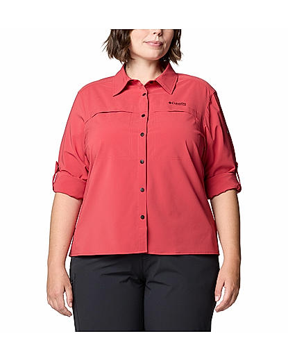 Columbia Womens Red Omni-Shade Summit Valley  Long Sleeve Shirt