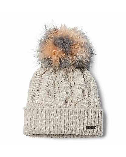 Columbia Womens Beige Boundless Days Cable Knit Pom Beanie