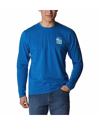 Columbia Men Blue Sun Trek Graphic Long Sleeve Shirt (Sun Protection)