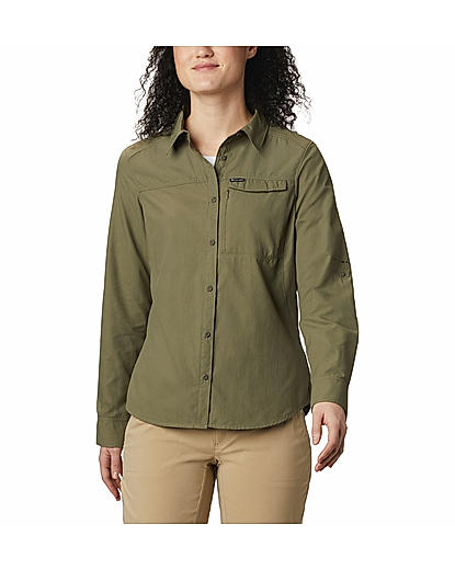 Columbia Women Olive Silver Ridge 2.0 Long Sleeve Shirt (Sun Protection)