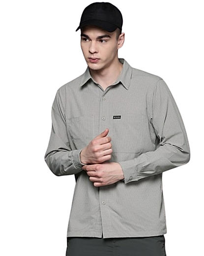 Columbia Mens Grey Omni-Wick Black Mesa LW Long Sleeve Shirt