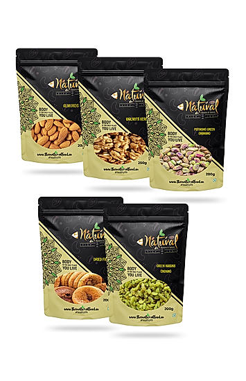  Super Saver Pack - Almonds, Walnuts(250 gm), Pista, Figs & Green Raisin (200 gms each Combo Pack)