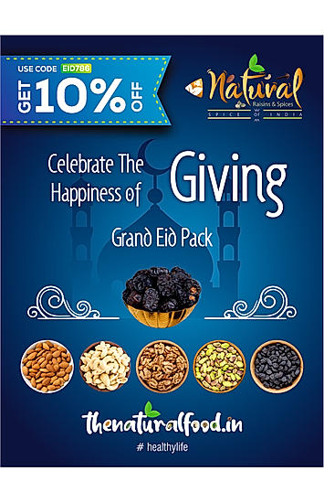 Grand Eid Pack  - Ajwa Dates, Almonds, Walnuts(500gm), Pista, Cashew & Black Raisins (400 gms each Combo Pack)