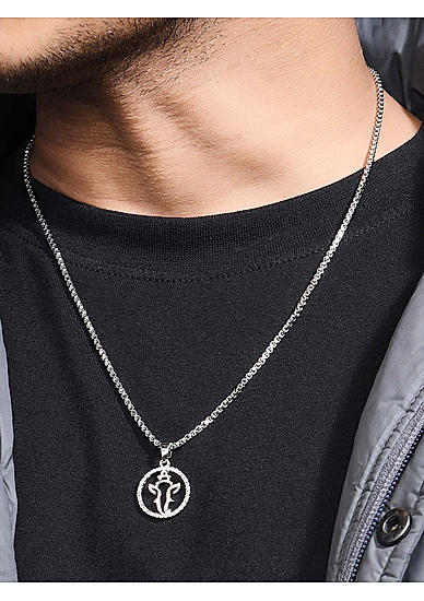 The Bro Code Silver Plated Stone Studded Ganesh Pendant Necklace for Men