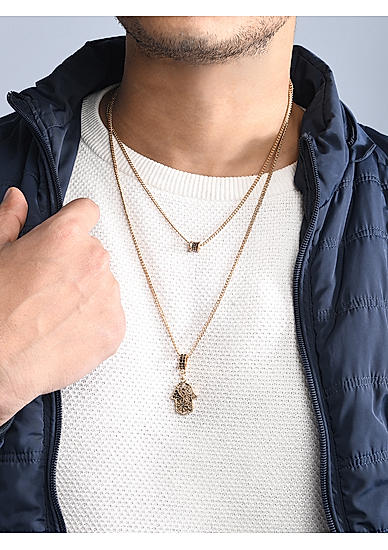 The Bro Code Gold Plated Double Layer Hamsa Necklace For Men