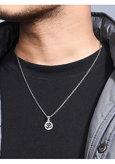 The Bro Code Silver Plated Circular OM Pendant Necklace for Men