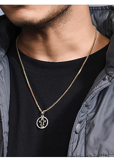The Bro Code Gold Plated Stone Studded Ganesh Pendant Necklace for Men