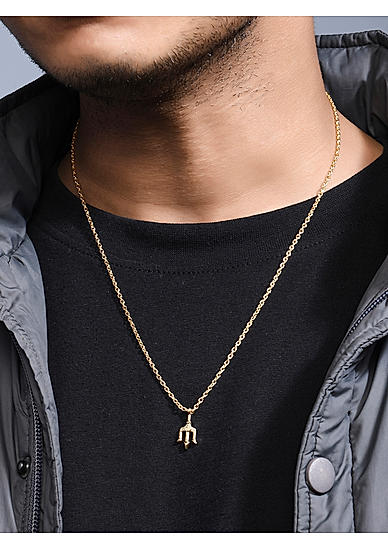The Bro Code Gold Plated Thrishul Pendant Necklace for Men