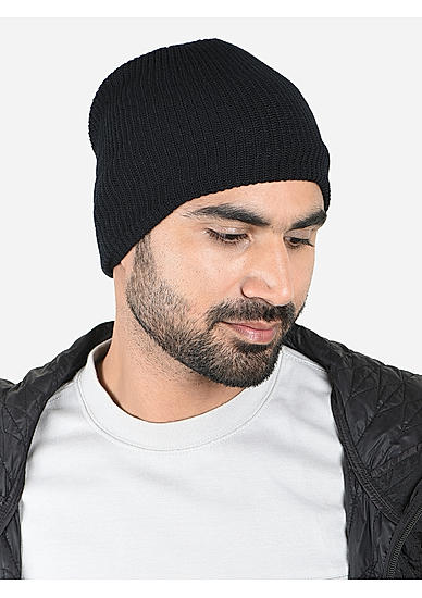 The Bro Code Black Special Winter Seasonal Wear Synthetic Wool Benie For Men 